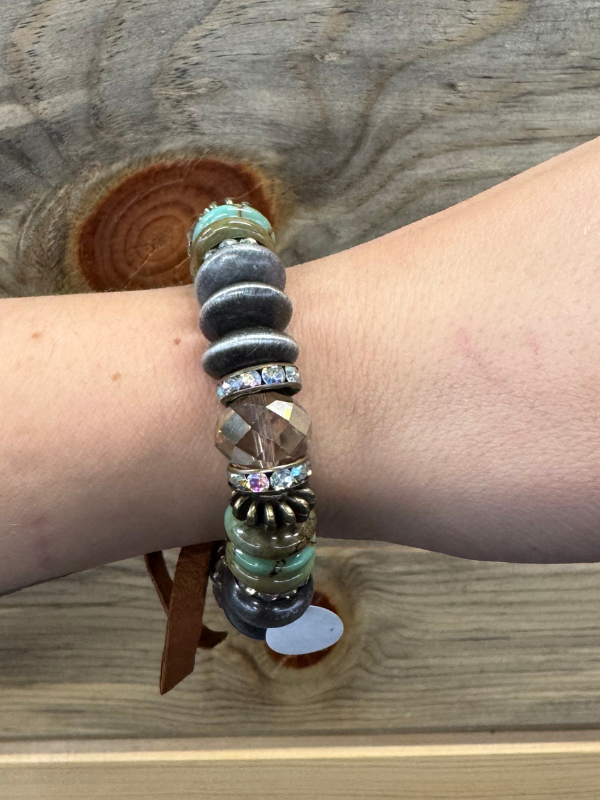 Scalloped Turquoise & Silver & Brown Stone Bracelet