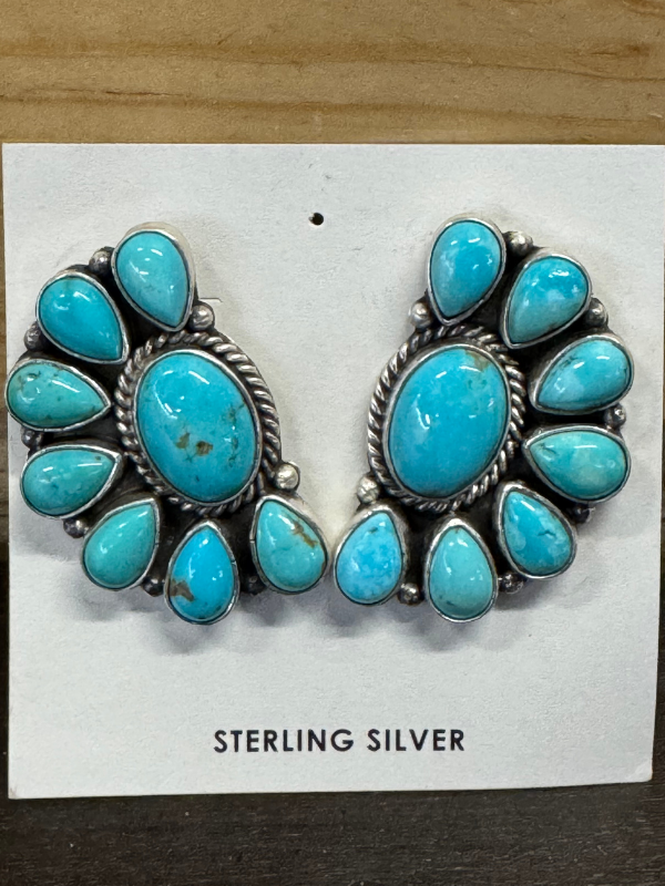 Half Moon Kingman Turquoise Sterling Silver Earrings