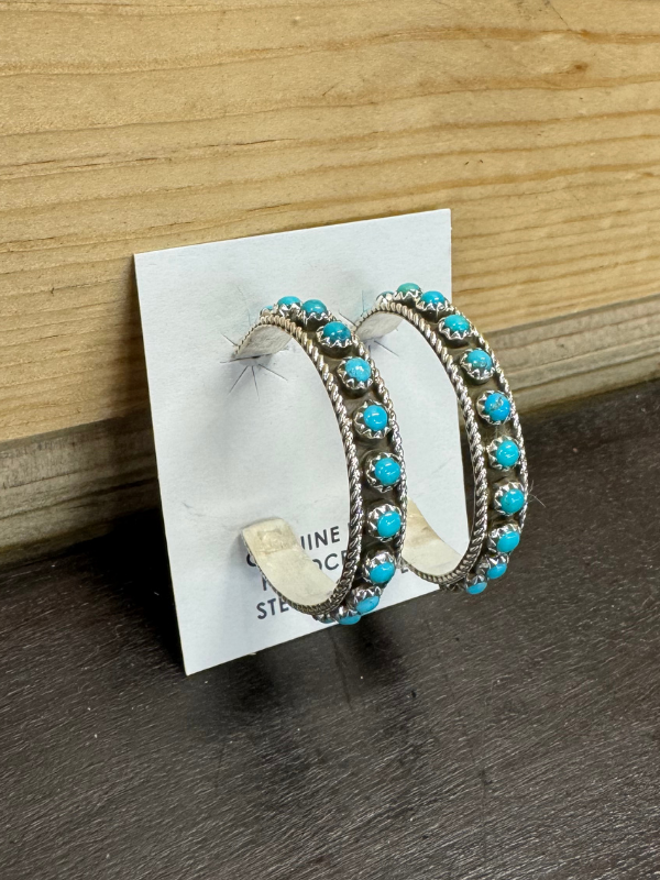 Large Sleeping Beauty Turquoise Sterling Silver Hoop Earrings