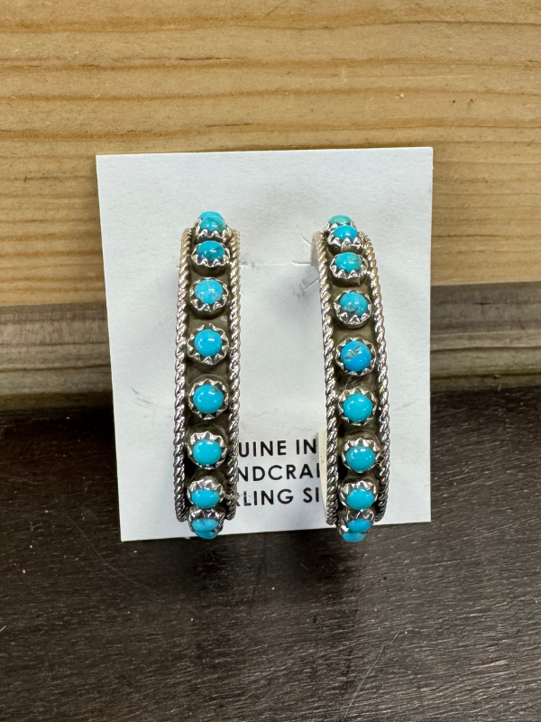 Large Sleeping Beauty Turquoise Sterling Silver Hoop Earrings