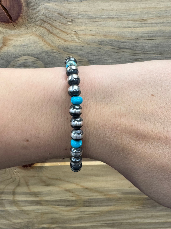 Navajo & Navajo / Turquoise Stone Stretch Bracelets