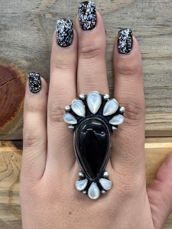 Black Onyx & Mother of Pearl Sterling Silver Ring