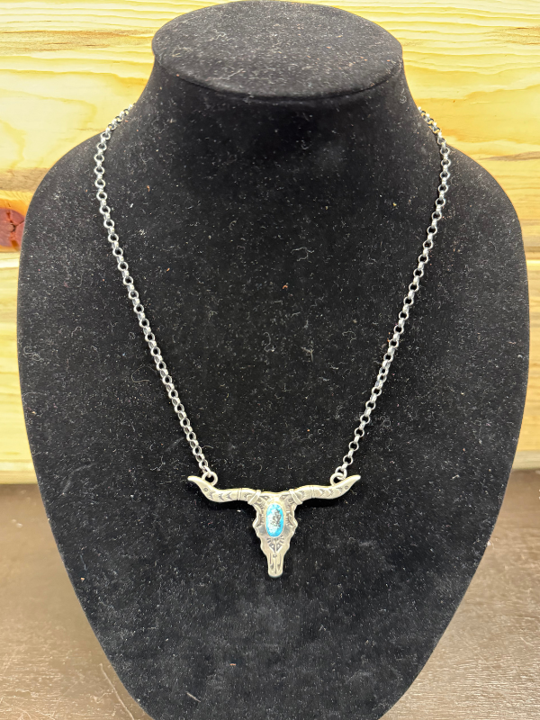 Patrick Yazzi Turquoise Steer With Sterling Silver Necklace