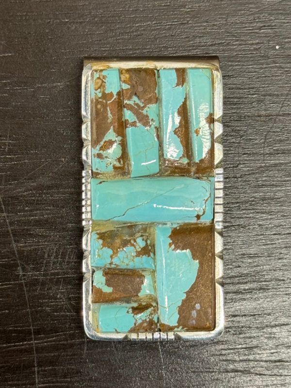 Kingman Turquoise Sterling Silver Money Clip by Al Zuni