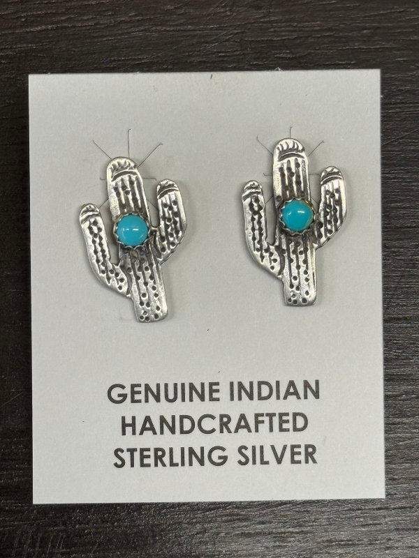 Cactus Single Kingman Turquoise Stone Sterling Silver Earring