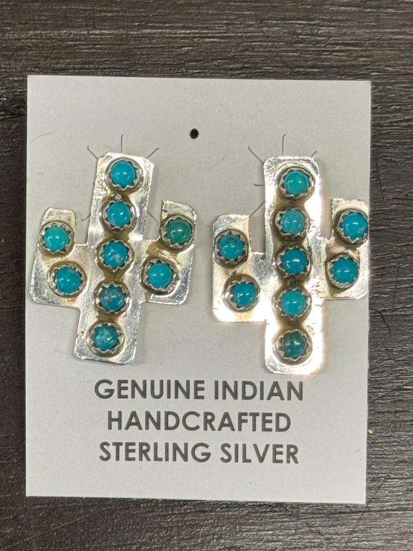 Cactus Kingman Turquoise Stones Sterling Silver Earring