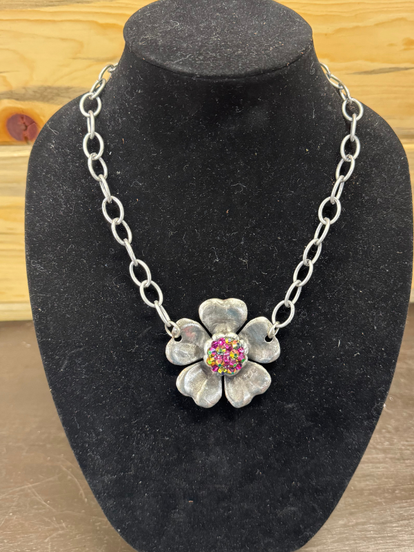 Pink Flower Sparkle Art By Amy Necklace