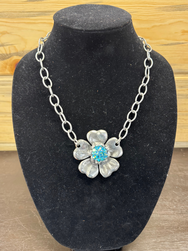 Turquoise Flower Sparkle Art By Amy Necklace