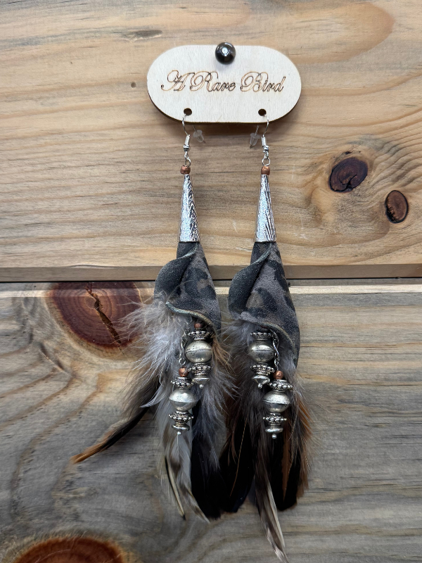 Cheetah Leather Feather Earrings By A Rare Bird