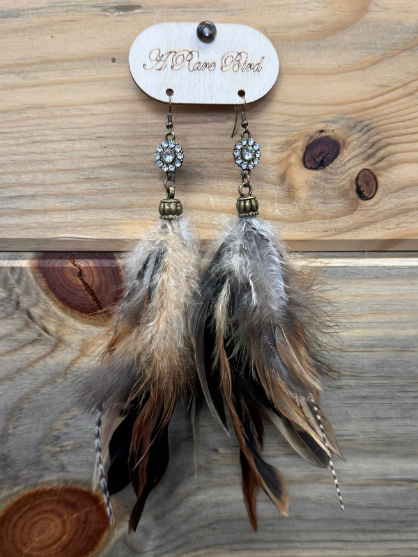 Brown Feather With Flower Charm Earrings By A Rare Bird