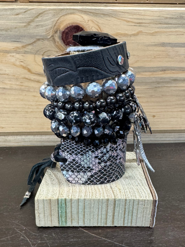 Black / Silver Star Charm Stack Bracelet