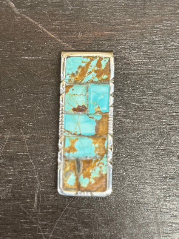 Small Rectangle Kingman Turquoise Sterling Silver Money Clip by Al Zuni