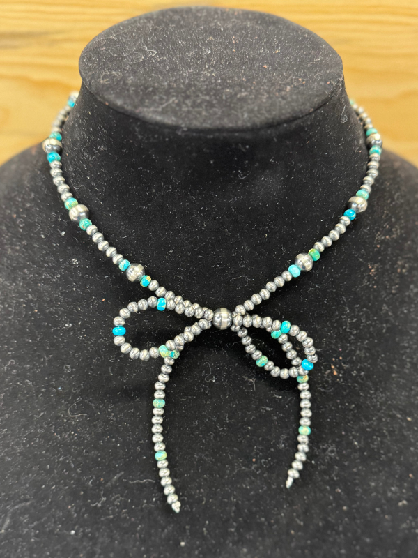 Turquoise & Navajo Beads MM Bow Necklace