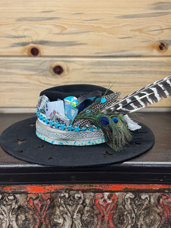 Black & Turquoise Star Cut Out Fedora Hat by Art By Amy