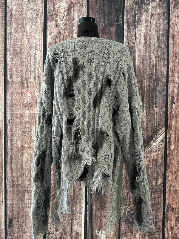 Luxe & Leather by Madonna & Co - Textured Asymmetrical Distressed Sweater Gray