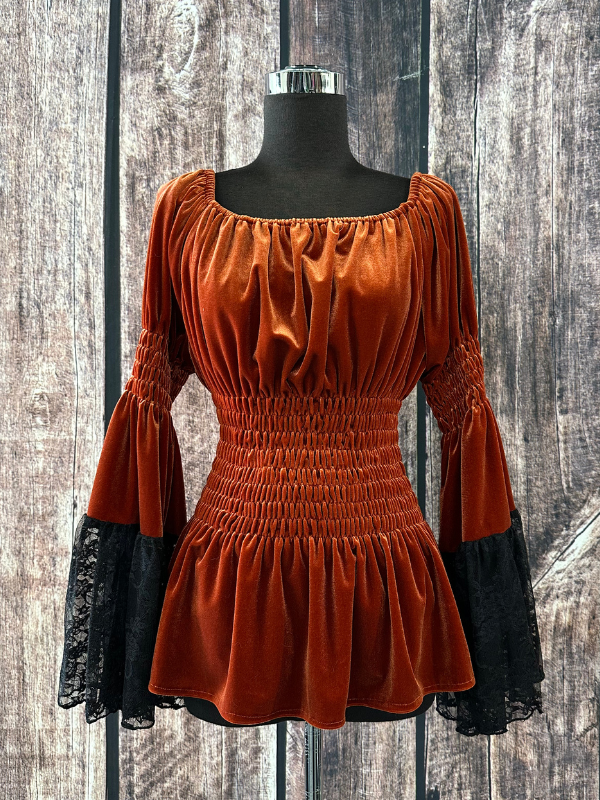 Rust Velvet With Black Lace Top by Marrika Nakk