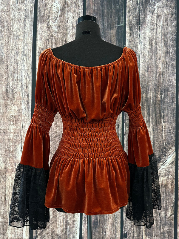 Rust Velvet With Black Lace Top by Marrika Nakk