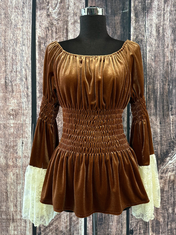 Golden Velvet With White Lace Top by Marrika Nakk