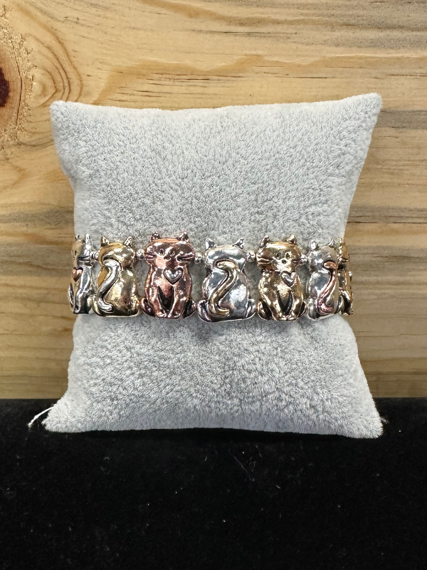 Silver, Bronze, Gold Cat Bracelet