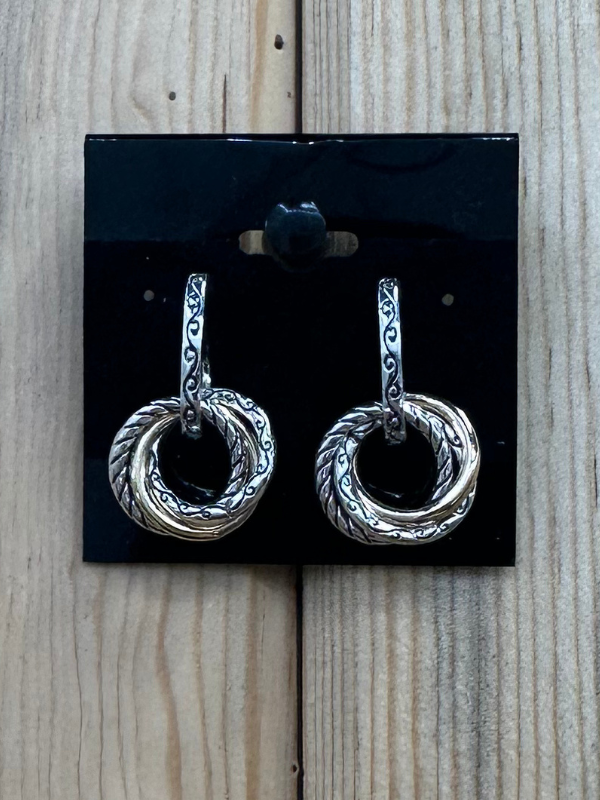 Silver Circle With Gold Charm Earrings