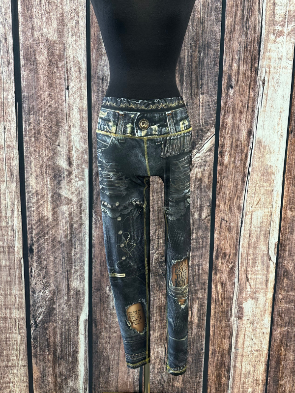 IPNG Design - Denim Print Leggings Ripped Black