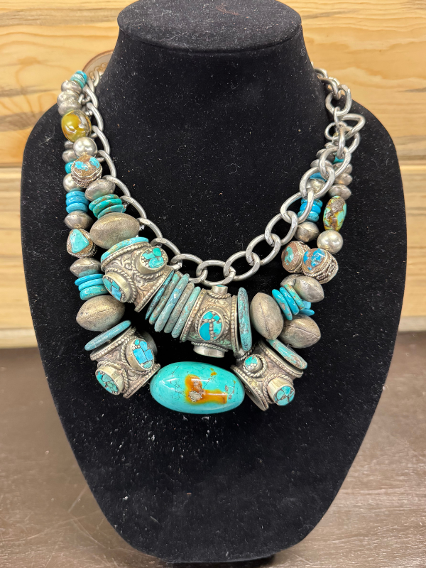 Chunky Turquoise Necklace Art By Amy