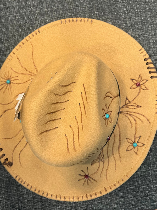 Tan Flowers Fedora By Cornfed Cowgirl