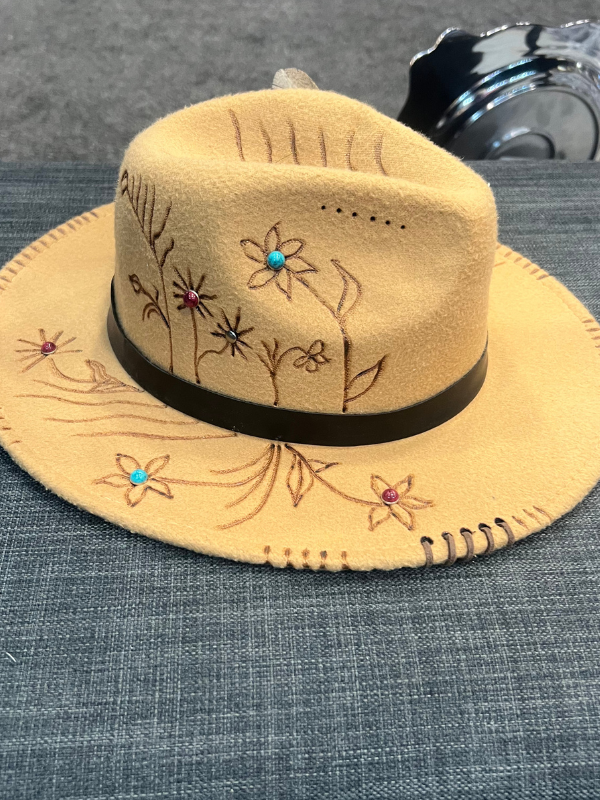 Tan Flowers Fedora By Cornfed Cowgirl