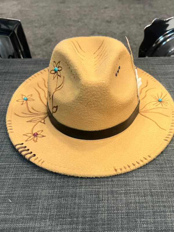 Tan Flowers Fedora By Cornfed Cowgirl