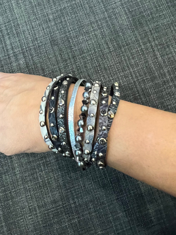 Black, White, and Silver Wrap Bracelet