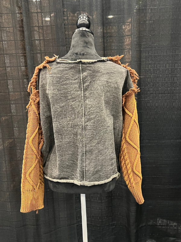 Luxe & Leather by Madonna & Co - Textured Sweater with Denim Trim-Shacket