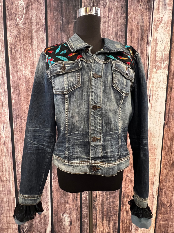 Feather Backed Denim Jacket By Marti Rae #194