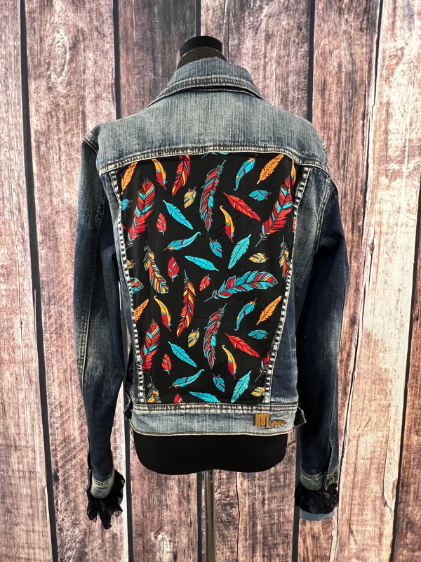 Feather Backed Denim Jacket By Marti Rae #194