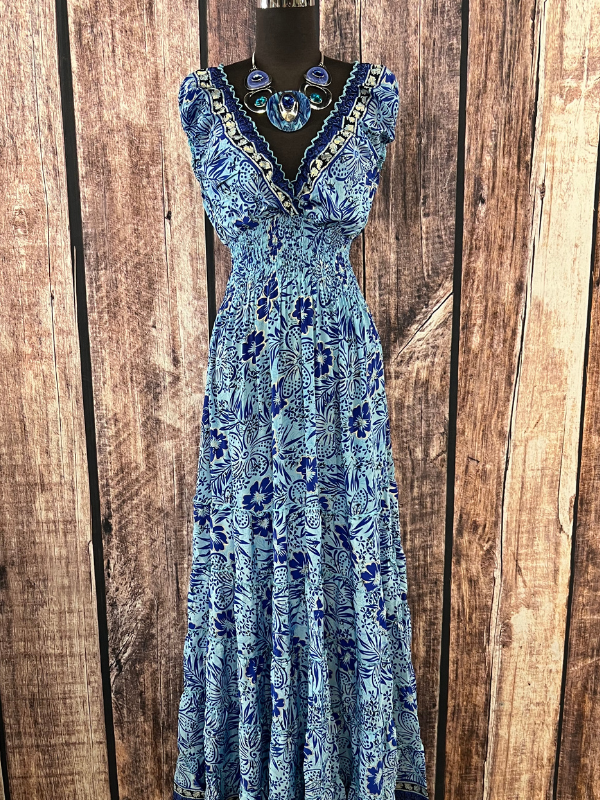 Blue Hawaiian Floor Length Dress