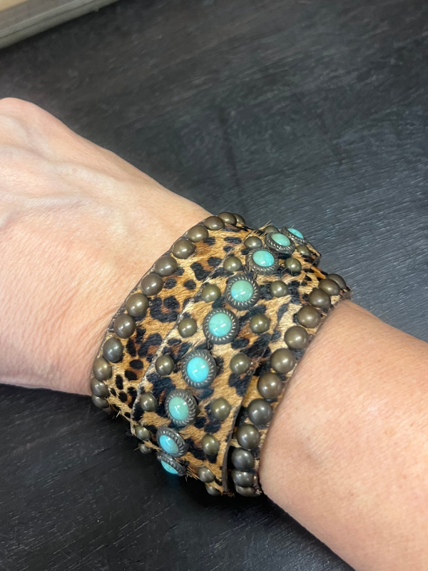 Cheetah & Turquoise Wrap Bracelet