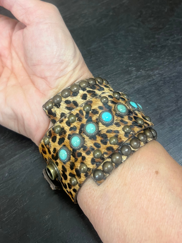 Cheetah & Turquoise Wrap Bracelet