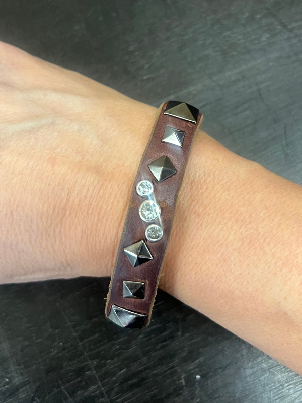 Brown Thin Stud and Crystal Bracelet