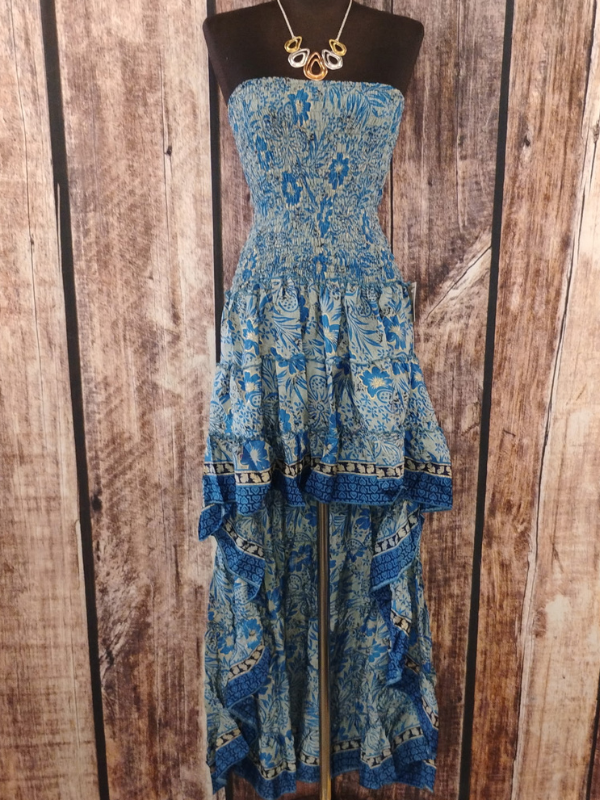 Strapless Blue High Low Dress Floral Print