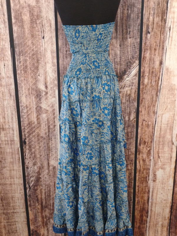 Strapless Blue High Low Dress Floral Print