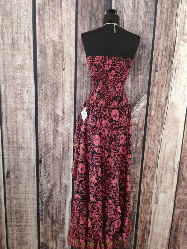 Strapless Red High Low Dress Floral Print