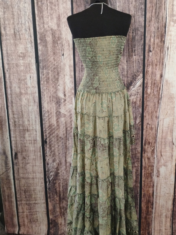 Strapless Green and Tan High Low Dress