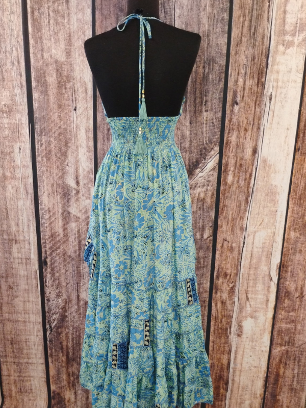 Blue V Neck Halter Dress High Low