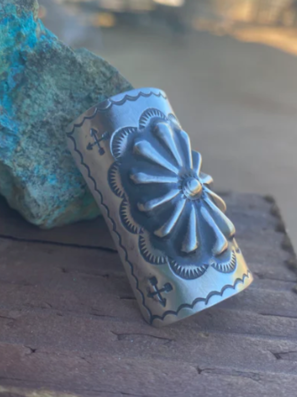 Navajo Sterling Southwest Hand Stamped Hair Ponytail / Braid Accessory 2 inch