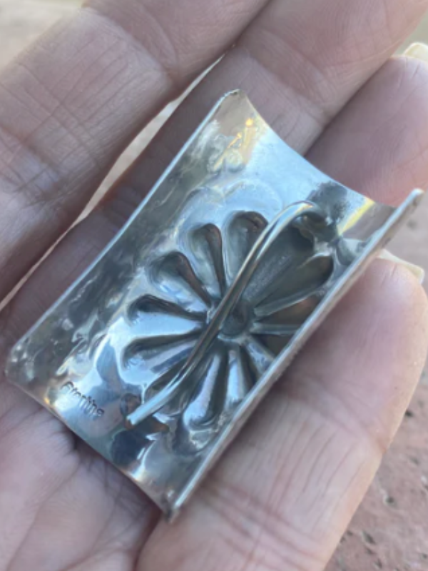 Navajo Sterling Southwest Hand Stamped Hair Ponytail / Braid Accessory 2 inch