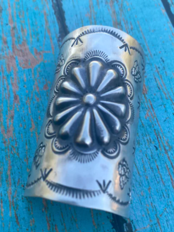 Navajo Sterling Southwest Hand Stamped Hair Ponytail / Braid Accessory 2 inch