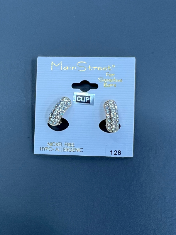 Main Street Earrings #128 Gold With Stones Hoop CLIP STYLE