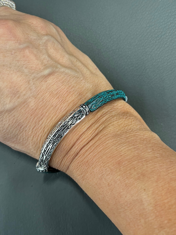 Turquoise, Silver, Copper Stretch Bracelet