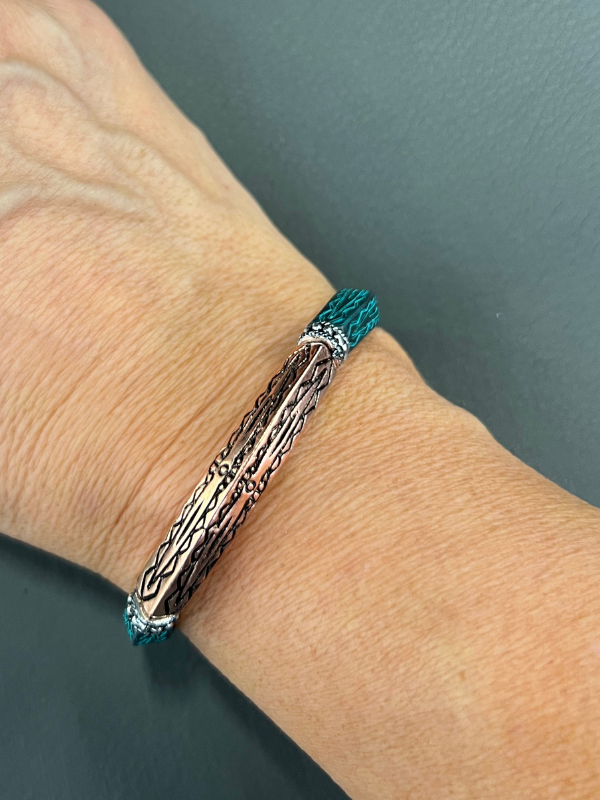 Turquoise, Silver, Copper Stretch Bracelet