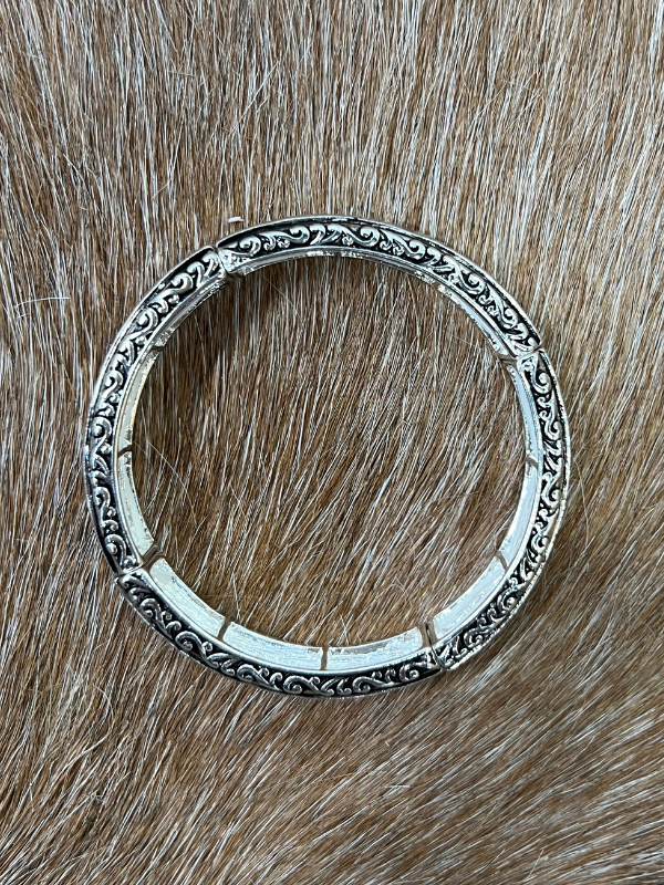 Silver & Scrolled Sided Stretch Bracelet