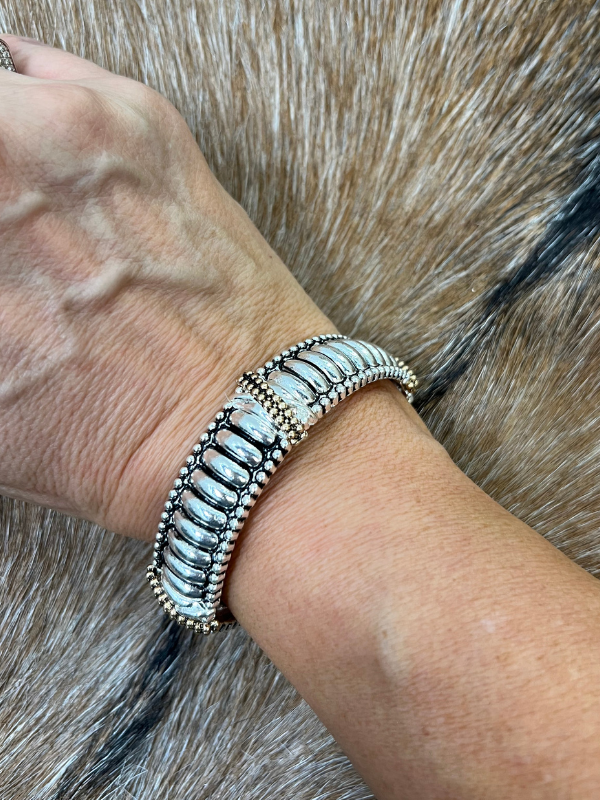 Large Chunky Beads with Gold X Stretch Bracelet